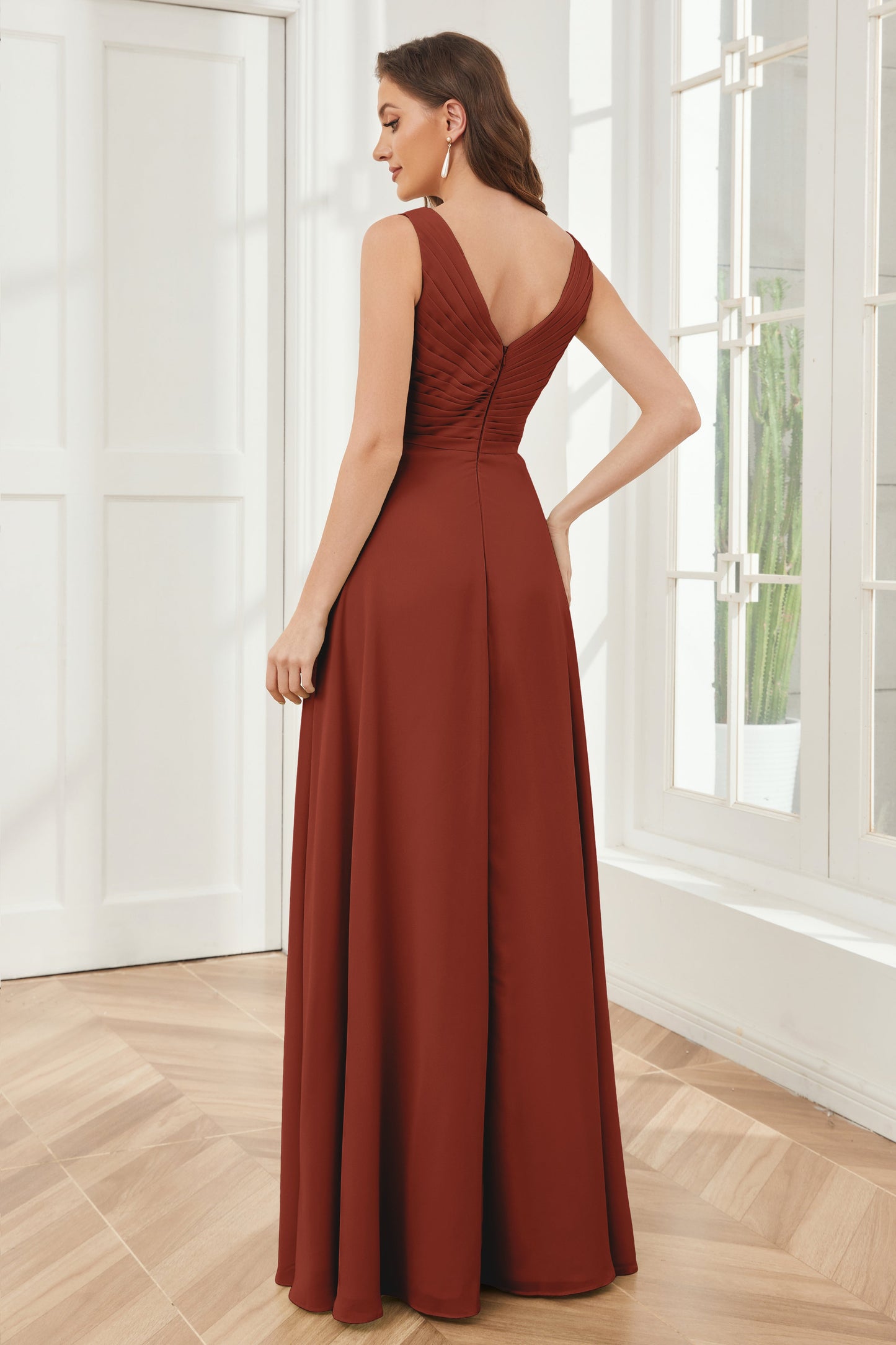 A-line V-neck Floor Length Chiffon Bridesmaid Dresses