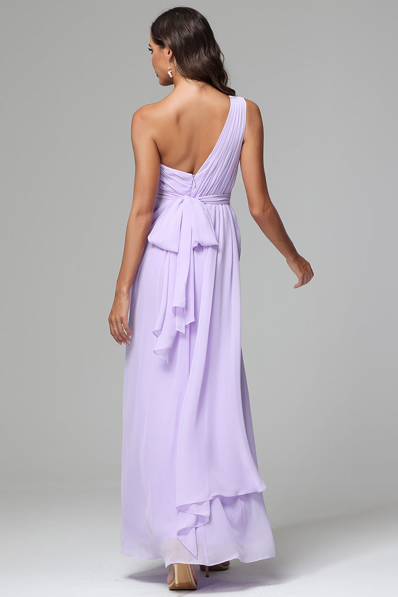 One Shoulder Chiffon Bridesmaid Dresses with Slit