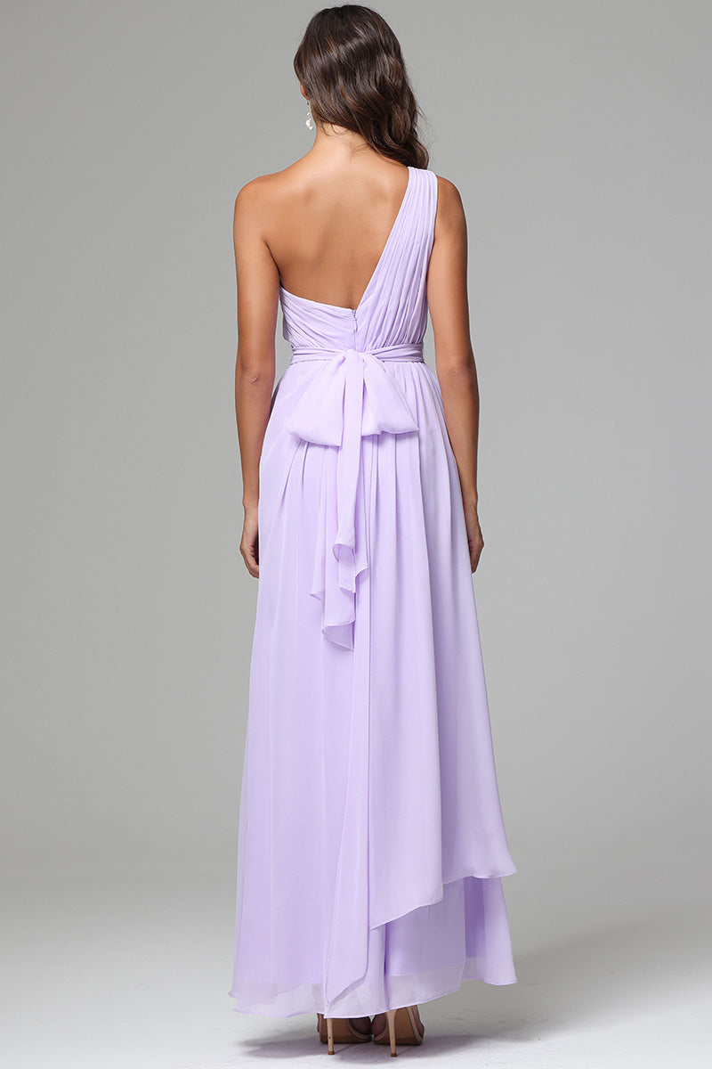 One Shoulder Chiffon Long Dresses with Slit for Wedding Guest