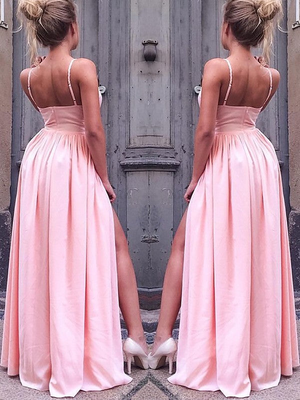 Simple Spaghetti Straps V Neck Floor Length Prom Dresses