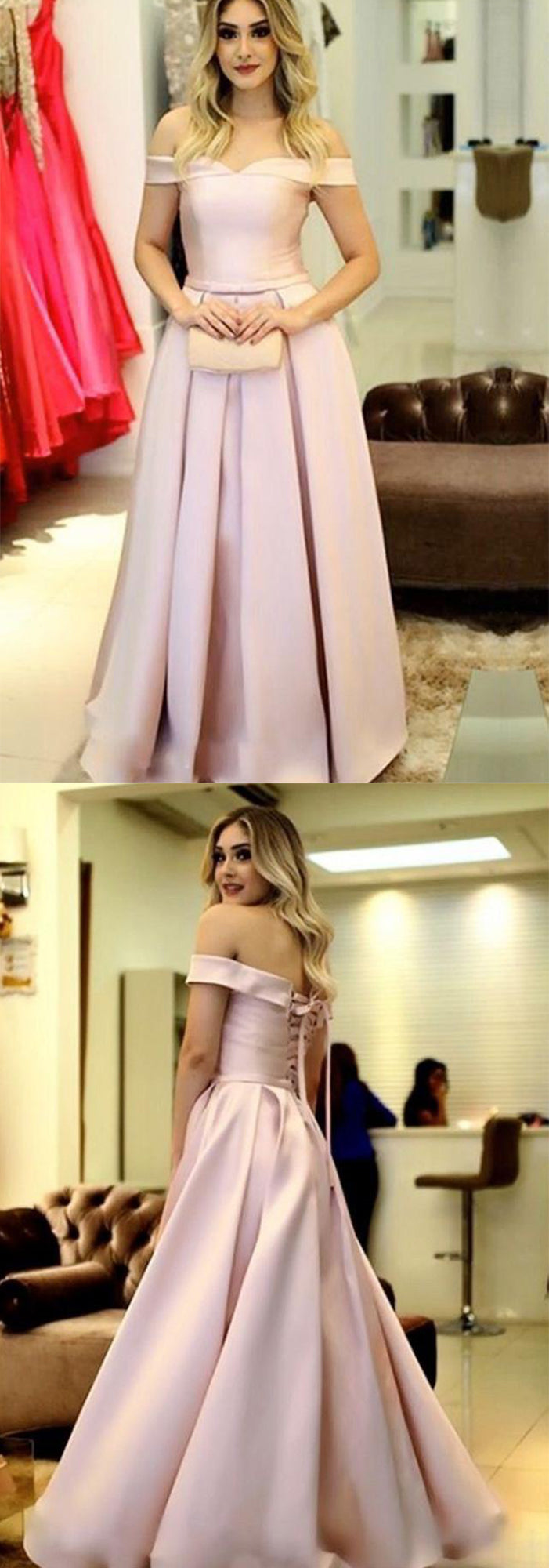 Sexy Off-the-shoulder Ruffles Satin Long Prom Dresses