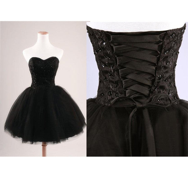 Black Strapless Ball Gown Tulle Homecoming Dresses